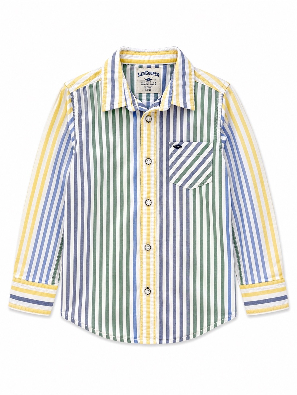 Lee Cooper Striped Button-Down Shirt, yellow green blue white